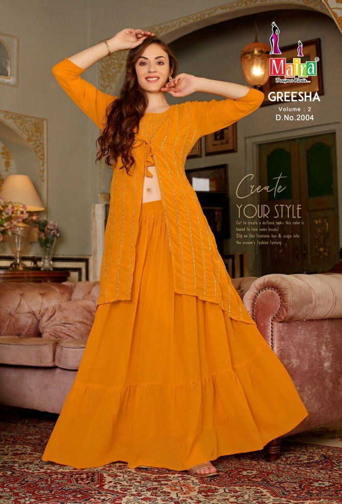 Maira Greesha 2 Heavy Georgette Fancy party Wear Top And Skirt With Jacket Collection